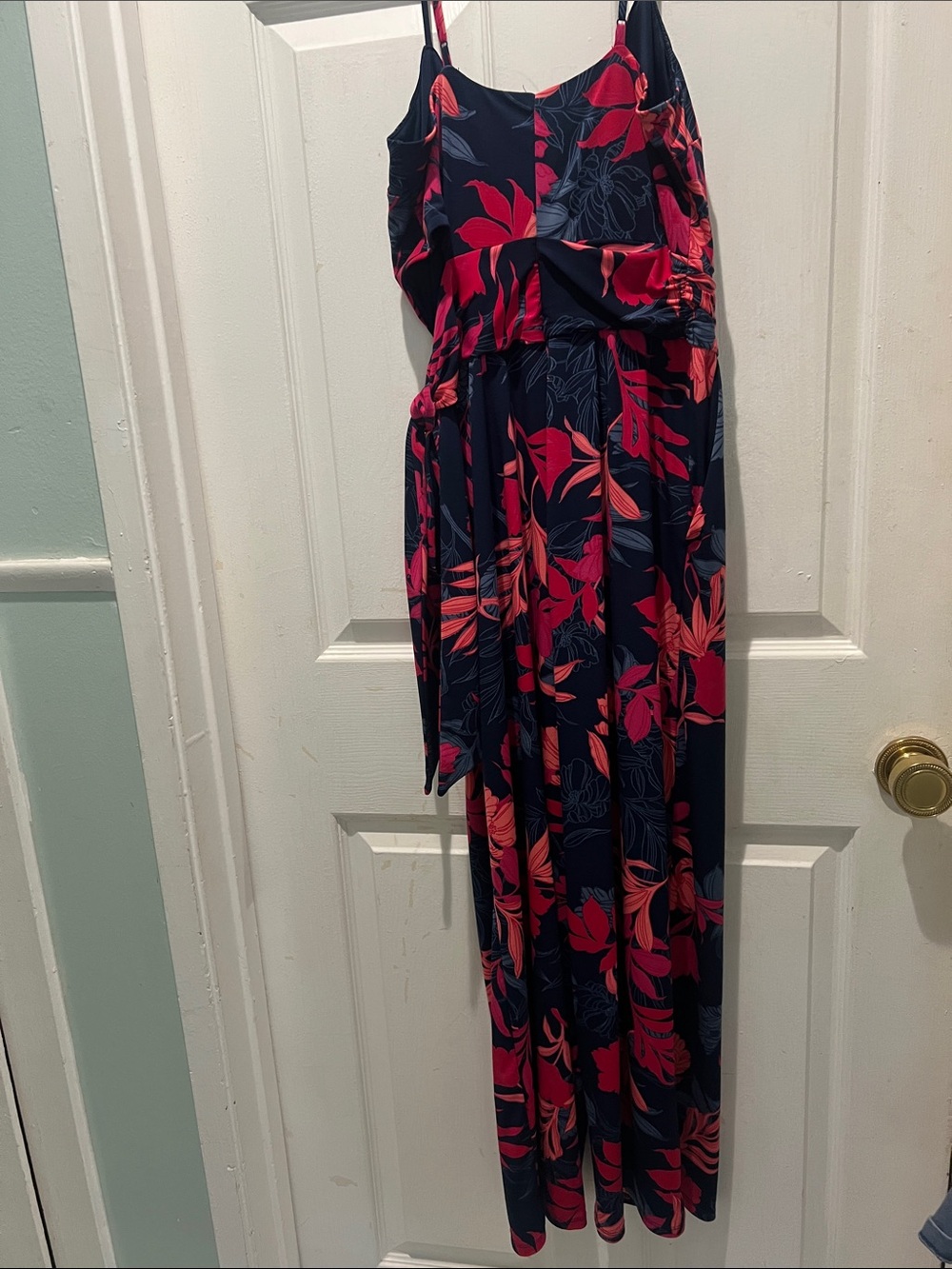 Guess Navy Blue Floral Jumpsuit with Pink & Coral Print - Picture 7 of 10